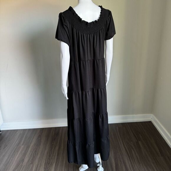 Smock Tiered Maxi Dress With Side Pockets Black Size XL - Picture 4 of 6